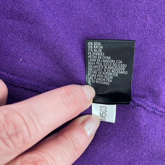 Alex Marie Silk Blend Cardigan Womens L Large Purple Ruffle Collar Long Sleeve - Picture 9 of 10